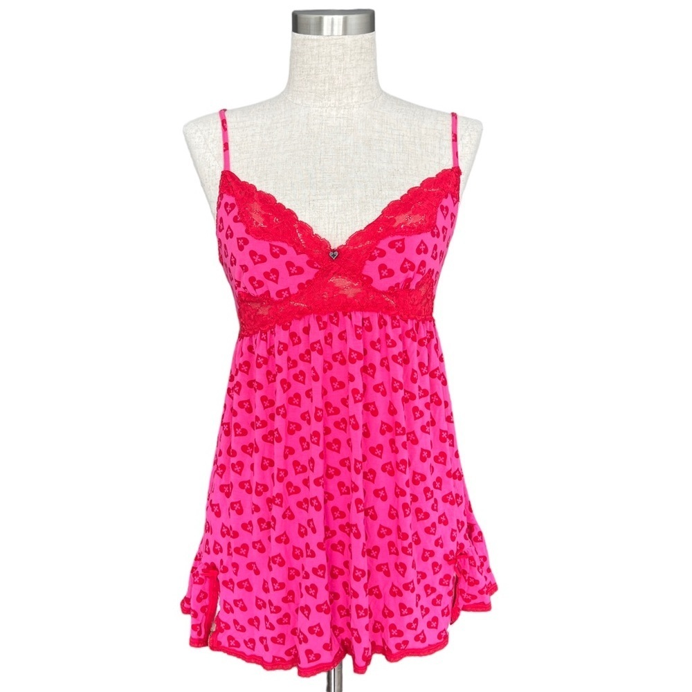 🩷 Valentines Y2K Coquette Black Heart Hot Pink Hearts Pajama Top